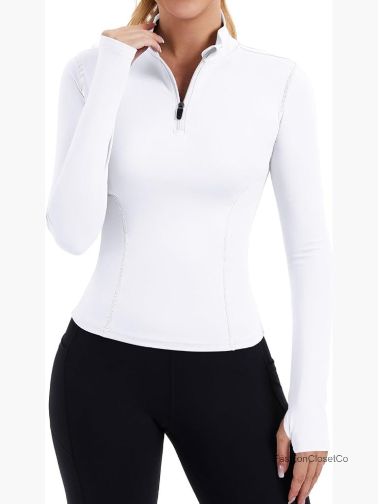 Long Sleeve Quarter Zip Crop Top Athletic Slim Fit Yoga Gym Shirt